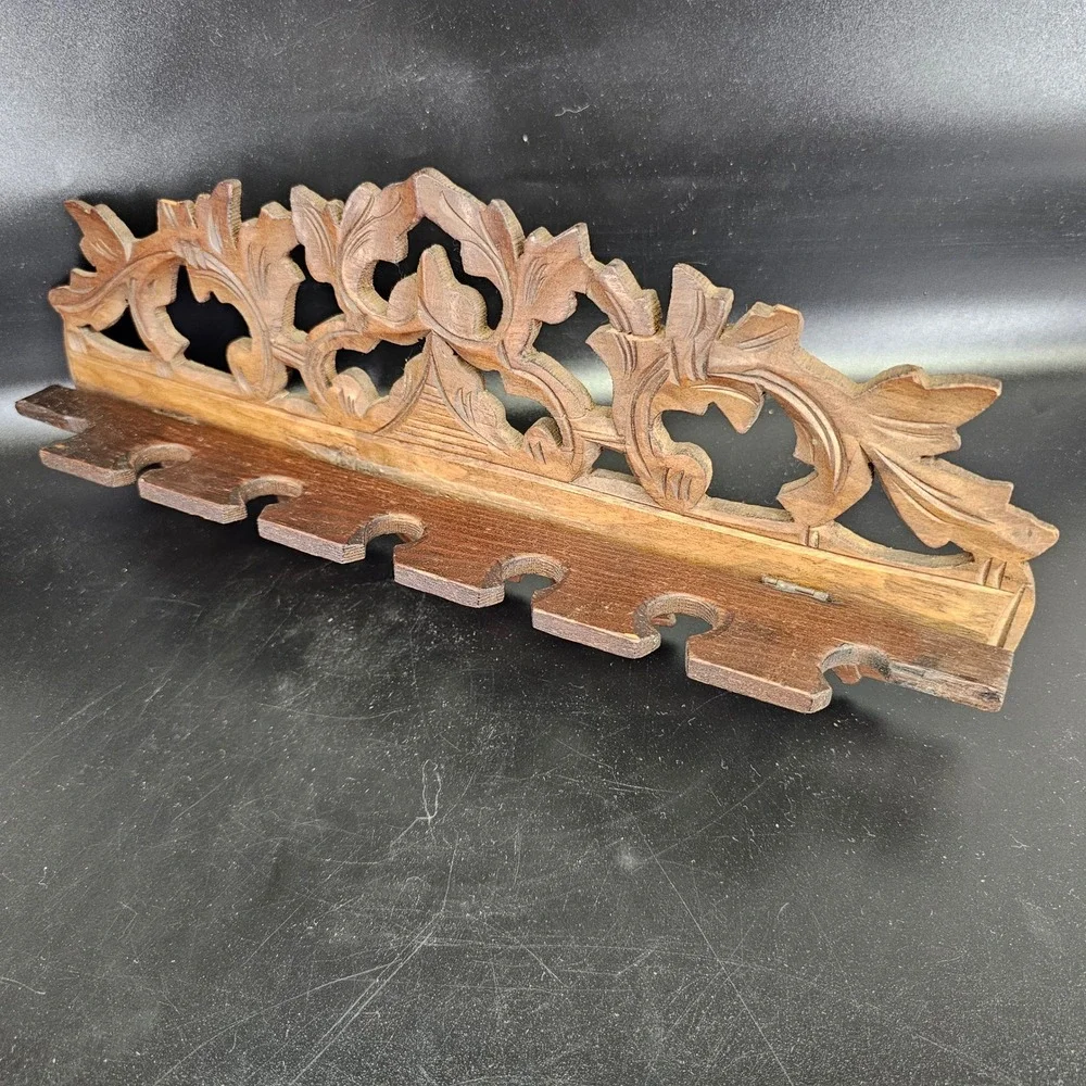 Rare Antique German Black Forest Carved Wood foldable‎ Pipe Rack Wall Mount